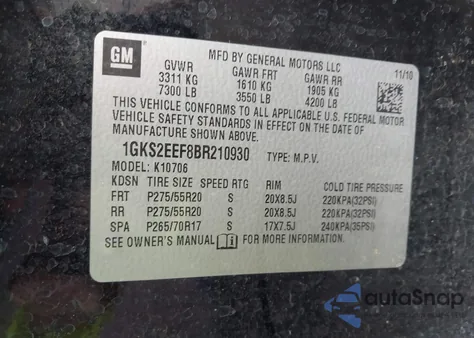 2011 GMC Yukon Denali z USA, uszkodzony, nr VIN 1GKS2EEF8BR210930